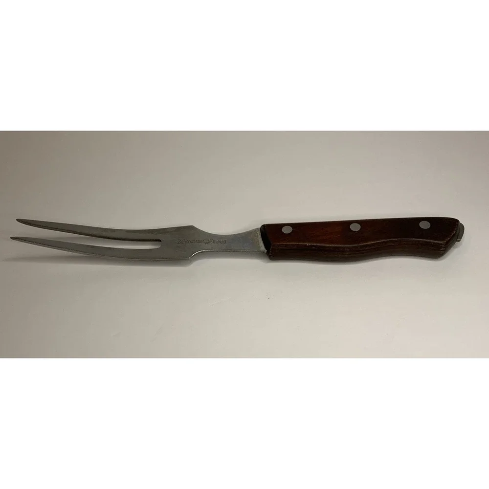 Vintage Maxam Stainless Steel‎ Meat Carving Fork Wood Handle.